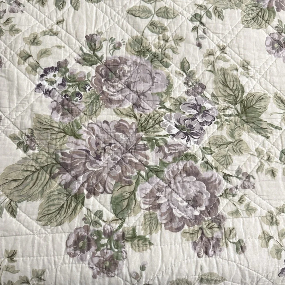 Vtg Cottagecore Quilt Full Queen Floral Shams Rose Reversible Striped Bedspread